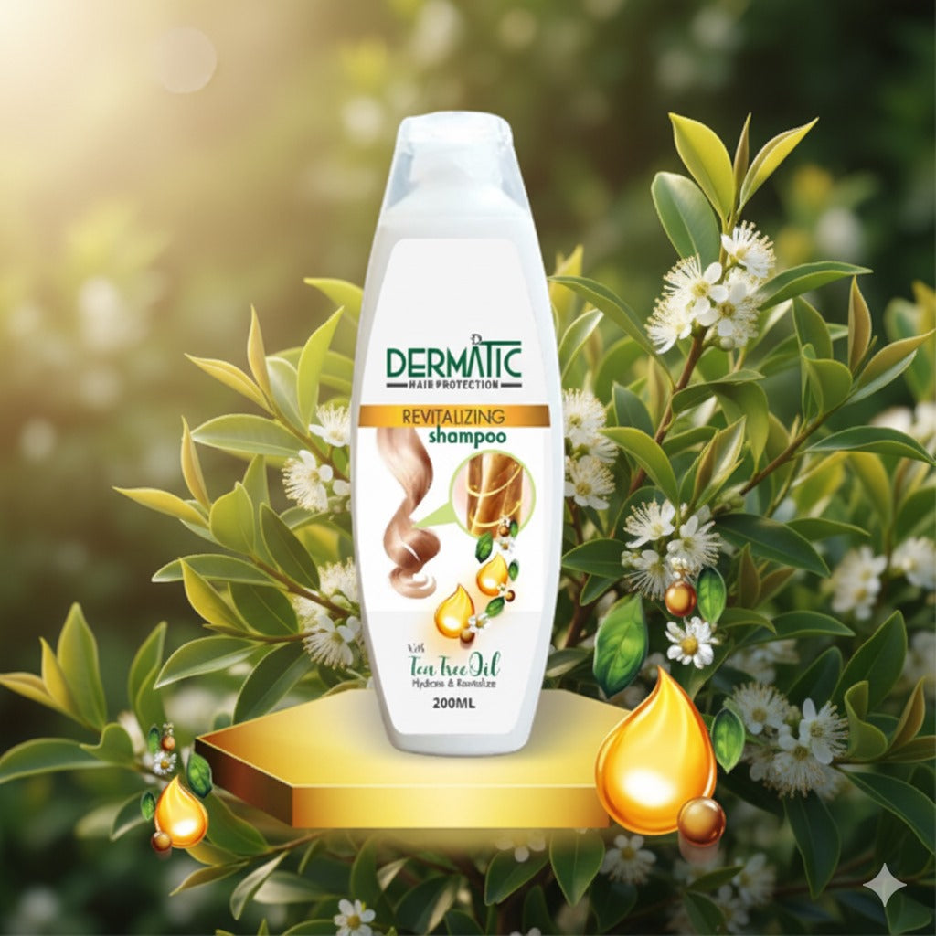 Dermatic Revitalizing Shampoo with Tea Tree Oil bottle – hair care Pakistan