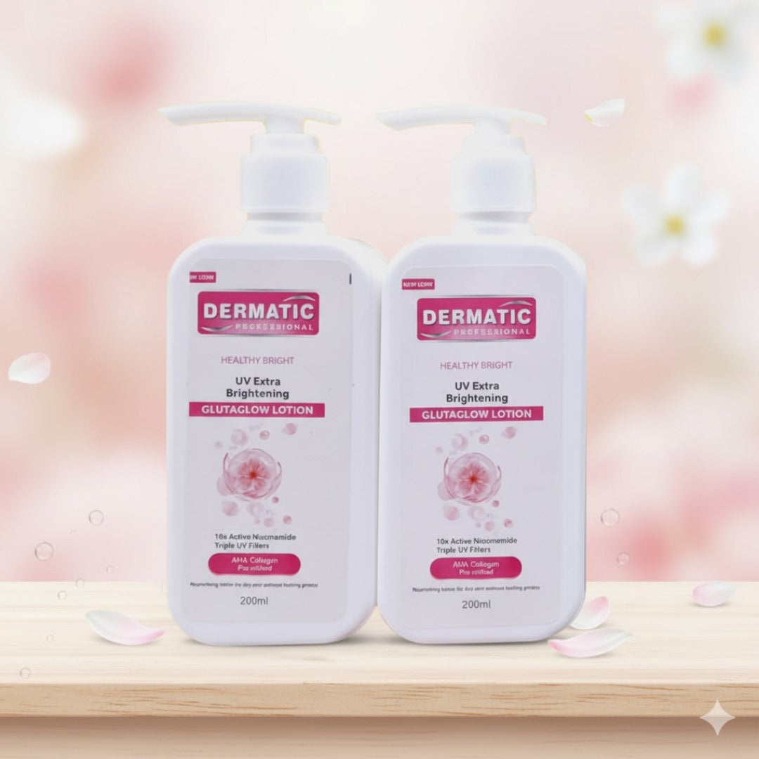 Dermatic Professional GlutaGlow Lotion – brightening skincare pump bottles